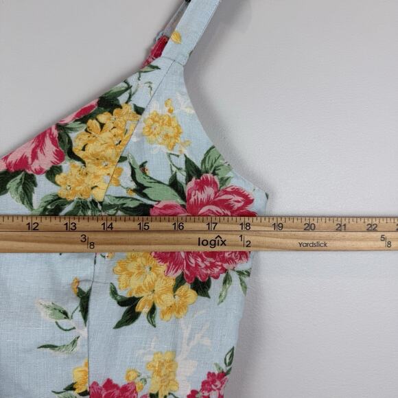 Cynthia Rowley 100% Linen Floral Dress Women 8 Blue Spaghetti Cami Resort Boho - Picture 6 of 8